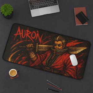 Auron, alfombrilla de escritorio para juegos, diseño de Final Fantasy X, tapete para TCG, regalo para fans de FFX, alfombrilla grande para ratón, tapete para tarjetas de juego