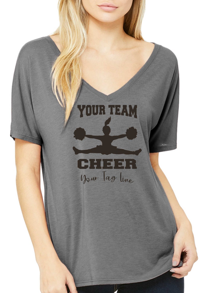 Cute cheer mom shirt Deep v neck flowy Cheerleading shirt Cheer t-shirt Glitter cheer shirts Cheerleading t-shirts women pom pom