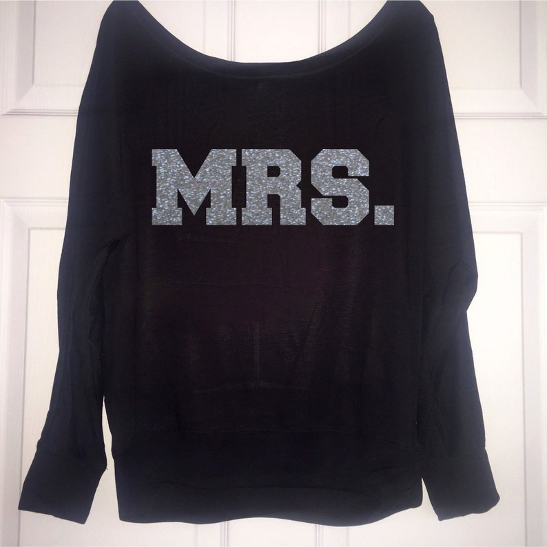 Mrs-off-the-shoulder-shirt. Mrs-slouchy-rhinestone-shirt. - Etsy