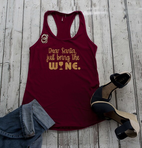 Gold glitter wine shirt / Dear Santa bring me wine / Wine gift / Wine shirts women / womens wine t-shirt / v neck short sleeve wine tees