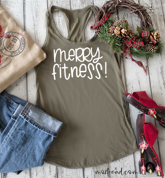 Christmas workout tank top / Merry Fitness tank top / racerback workout tank / ladies gym shirt / personal trainer gift / workout gifts