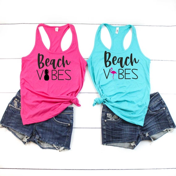 Beach Vibes Tank Top , Cute Beach Shirts, Summer Tanks for Women , Women's  Summer Tank Tops , Tank Tops With Sayings, Summer Clothing 