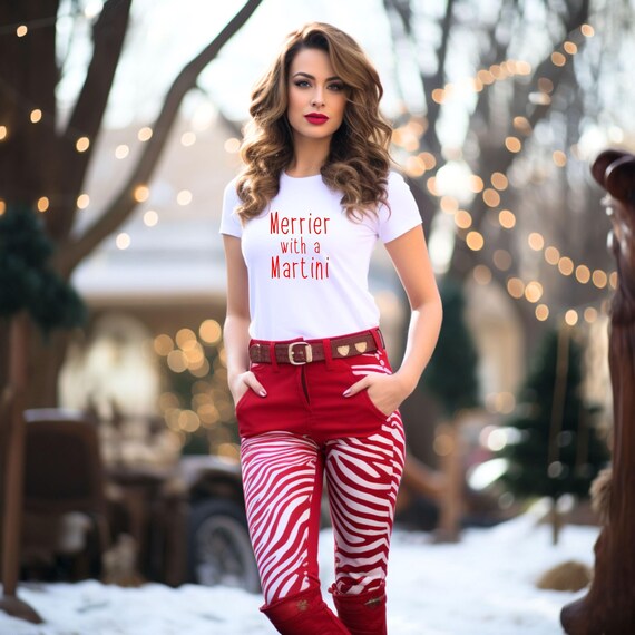 Merrier with a Martini Christmas shirt , womens festive holiday t-shirt , drinking shirts , cute Chrsitmas brunch shirt for women, ladies