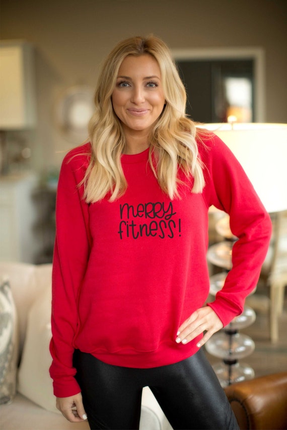 Gym sweatshirt , Merry fitness sweatshirt for women, workout sweatshirt, fitness shirts , ladies workout apparel , Christmas shirts womens