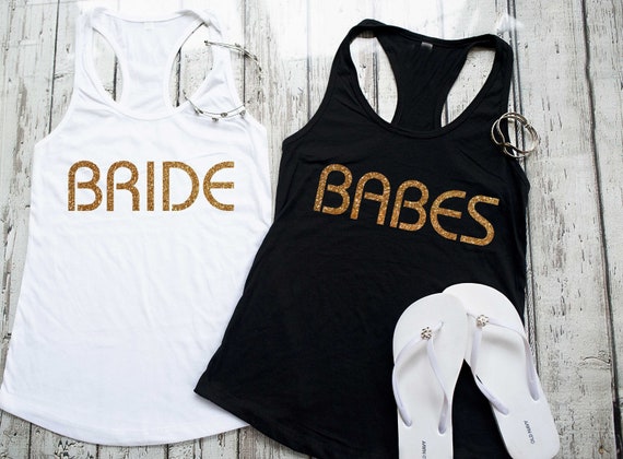 Bride and Babes Tank top , Bride Tanks , Babes Tank Tops , Bridesmaid Shirts , Bridesmaid Gold glitter tank , Bridal party Shirts, Weddings