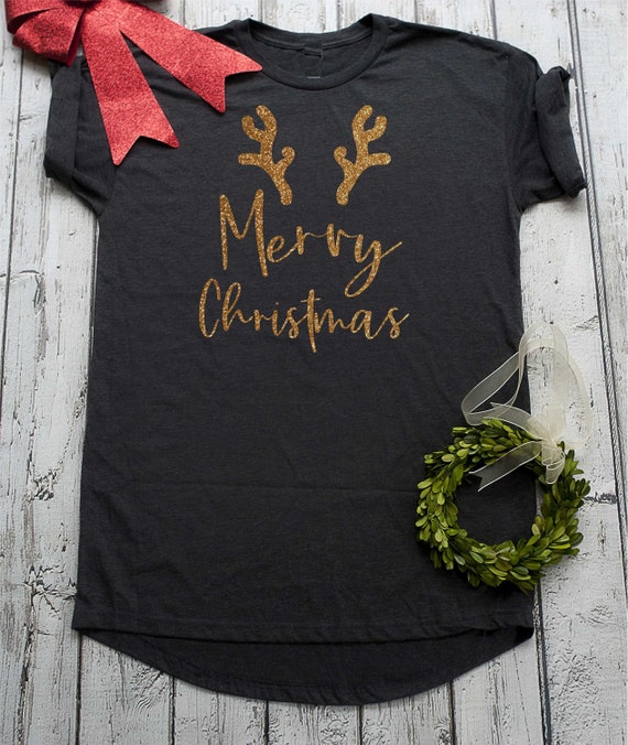 Merry Christmas Pj's - Cute deer pajamas women - women's sleep t-shirts - family sleep shirts - long tunic Christmas shirt - cute nightgown