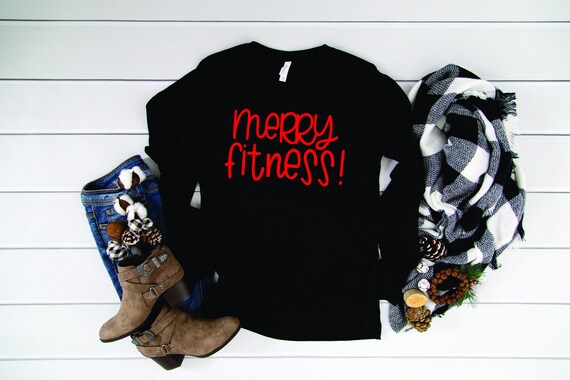 Long Sleeve Christmas shirt , Merry fitness workout shirt , exercise t-shirt , Cute gym shirt , gift for a trainer , runner , Holiday shirts