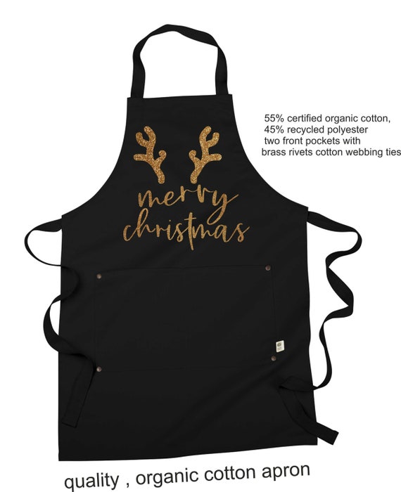 Gold Glitter Merry Christmas Apron / Pretty Apron for women / cooking gift / Unique eco friendly gift for chef / womens gift / gift for mom