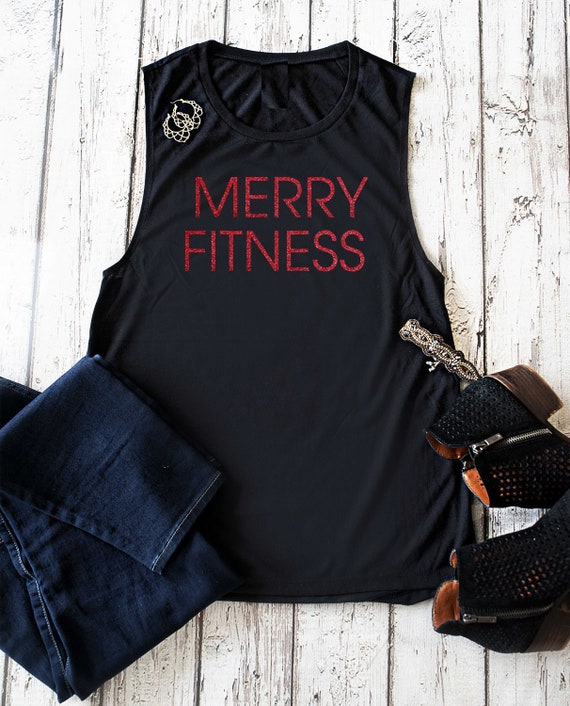 Christmas Gym Shirt Women , Merry Christmas Exercise tank top , workout clothing for women , glitter shirt , Fitness Shirts , workout gifts