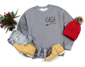 Gigi heart and arrow sweatshirt , cute shirts for grandma , gigi sweater , gift for grandmothers , grandma christmas present , custom shirt
