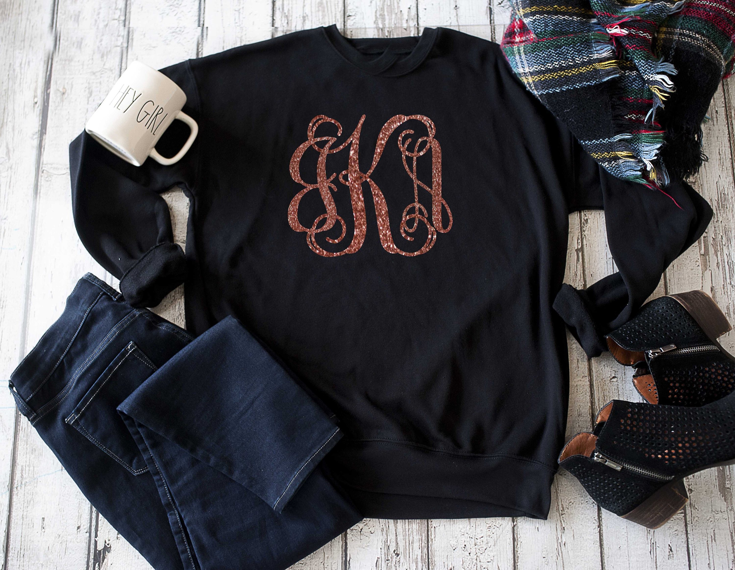 Letter A Rose Gold Flower Monogram | Lightweight Sweatshirt