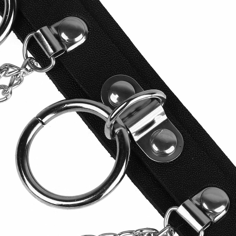 Unisex_Punk Leather Adjustable Choker Necklace Neck Collar with Ring Chain &Pin Unisex_Punk Leather Adjustable Choker Necklace Neck Collar with Ring Chain &Pin