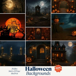 Halloween Digital Backdrops, Scary Forest & Jack-O-Lantern Pumpkin Background Overlays, Horror Photography Studio Trick or Treat
