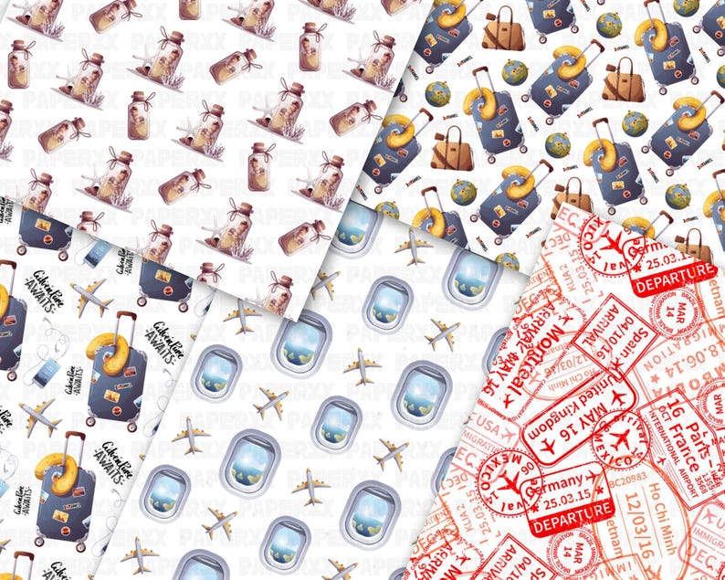 Travel Pattern Paper Travel Digital Paper Pack: Adventure Scrapbook Patterns (JPG, 12x12) - Etsy