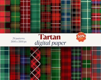 Tartan Digital Paper Set – Classic Seamless Plaid Patterns for Scrapbooking & Christmas Crafts