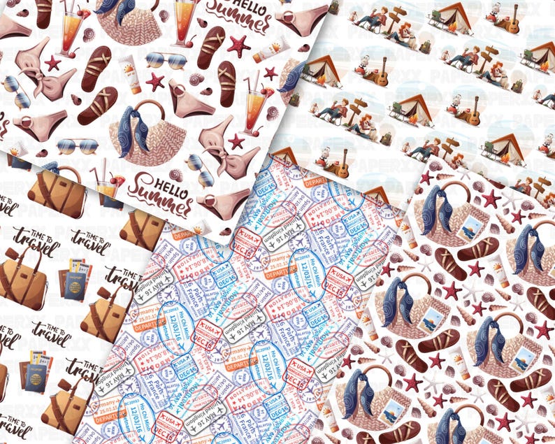 Travel Pattern Paper Travel Digital Paper Pack: Adventure Scrapbook Patterns (JPG, 12x12) - Etsy