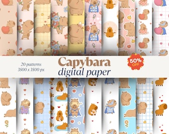 Kawaii Capybara Digital Paper Pack: Seamless Patterns (12" x 12")