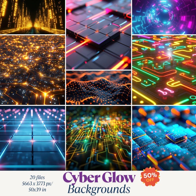 Cyber Glow Digital Background Pack – Futuristic Neon Sci-fi Tech ...