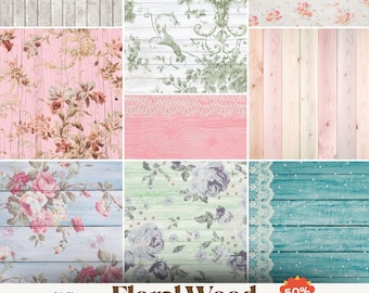 Pastel Floral Wood Digital Paper Pack – Shabby Chic Textures (Digital Download)
