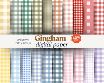 Gingham Digital Paper Pack: Pastel & Neutral Seamless Patterns (12x12 Commercial Use)