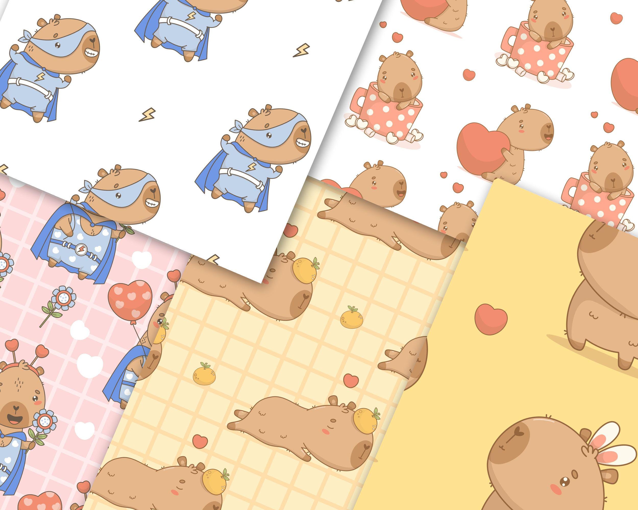 かわいいカピバラのデジタルペーパーパック：シームレスパターン（12