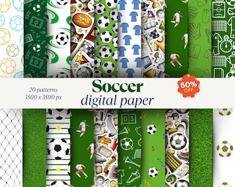 Soccer Digital Paper Pack: World Cup Scrapbook Patterns (Instant Download JPEG 12x12")