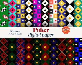 Casino Digital Paper Pack, Poker Seamless Patterns (Digital Download)