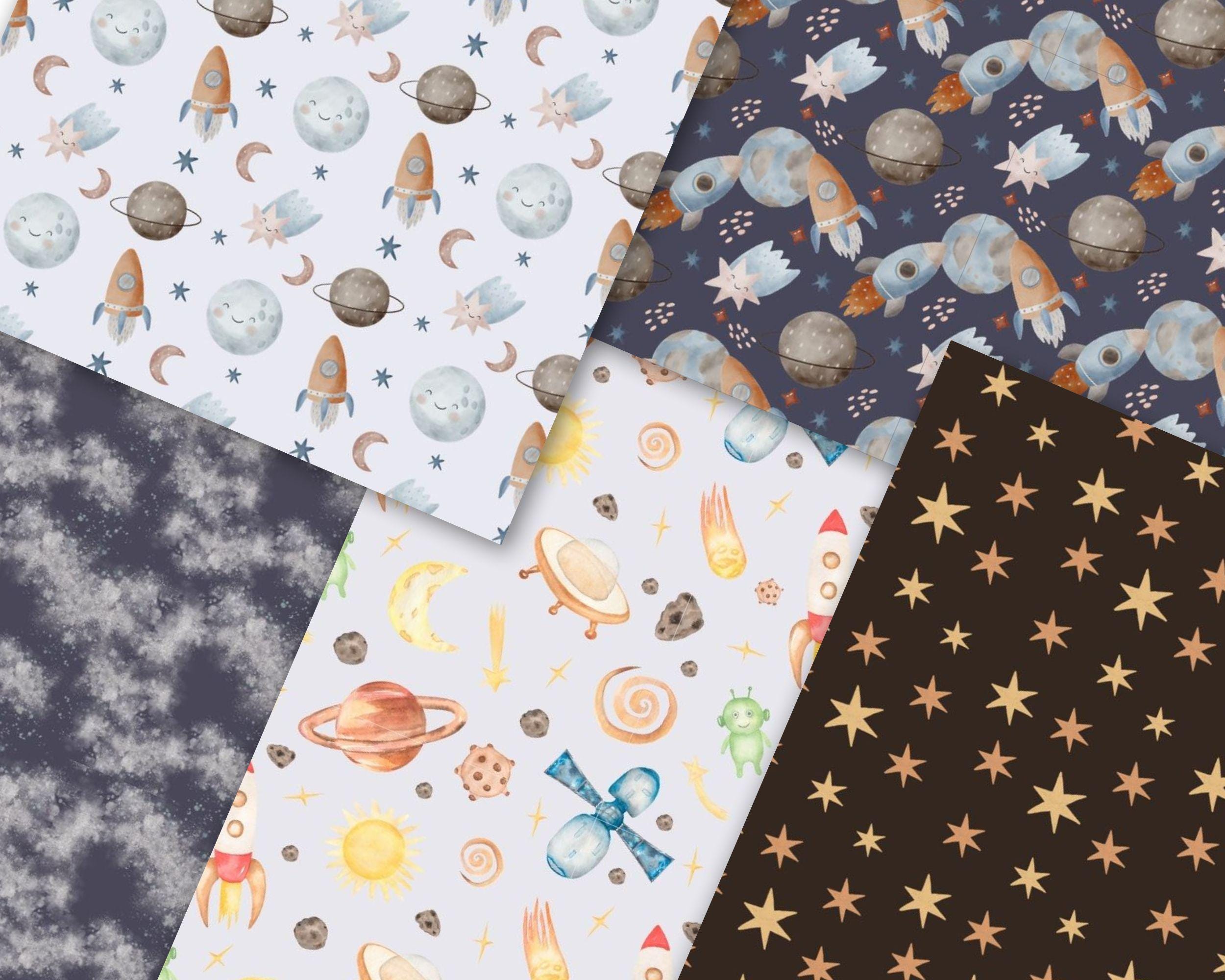 Watercolor Space Digital Paper Pack: Seamless Astronaut & Planet ...