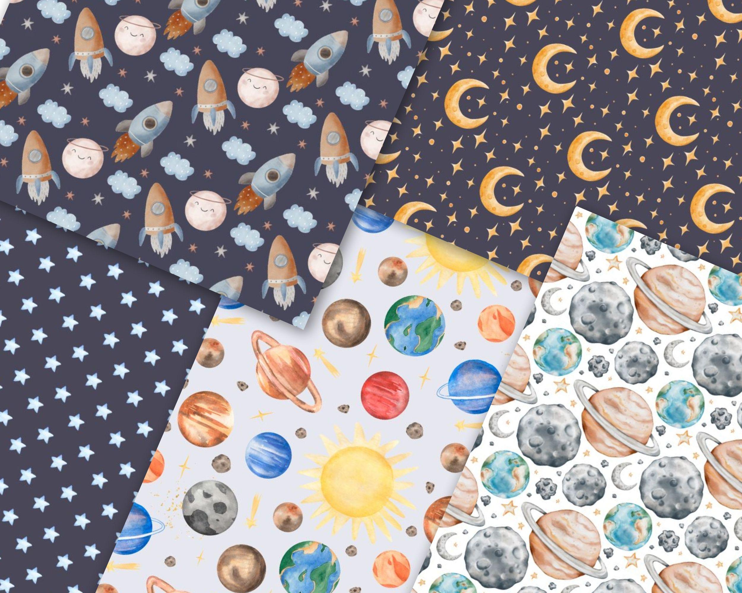 Watercolor Space Digital Paper Pack: Seamless Astronaut & Planet ...