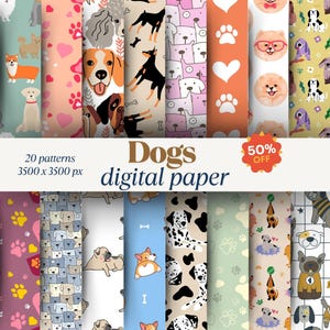 Dog Digital Paper Pack,Seamless Paw Print, Bone Patterns, Cute Puppy Backgrounds, Scrapbooking,  Pet Crafts,  Instant Download