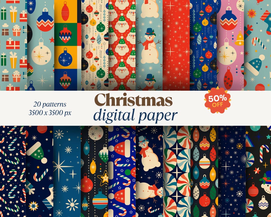 Vintage Christmas Digital Paper Pack – Retro Holiday Ephemera ...