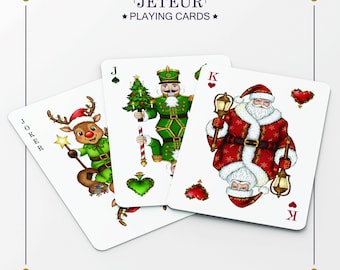 Naipes navideños PNG / Baraja de póker navideña vintage (Descarga digital)