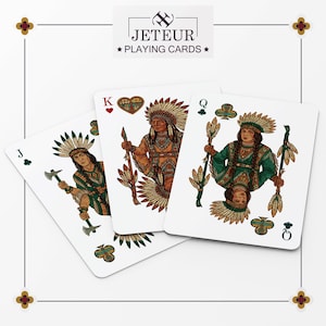 May include: Playing cards with Native American designs. The cards display a King, Queen, and Jack, each with detailed artwork and traditional clothing. The JETEUR logo is at the top of the image.
