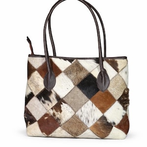 Patchwork Cowhide Tote Bag | Western Style Handbag | Hair on leather totes