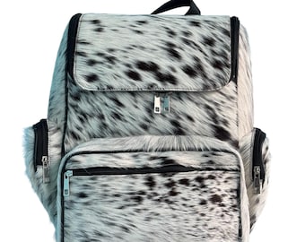 Windelrucksack aus Rindsleder | Haar Auf Ledertasche | Schul- und Reisetasche im Westernstil |