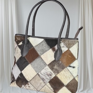 Sac en cuir de vachette patchwork| Sac fourre-tout de style occidental | Sac à main en cuir de vachette| Sac fourre-tout en cuir| Porte-monnaie en cuir de vachette véritable | Avec une pochette cosmétique gratuite