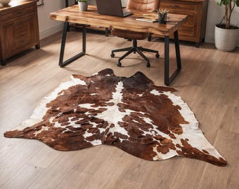 Alfombra de piel de vaca brasileña genuina / Piel de pelo tricolor / Elegante decoración natural para el suelo