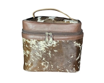 Cowhide Leather Makeup Bag | Hair on hide Cosmetic Organizer | Western style vanity box