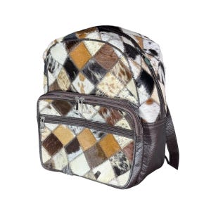 Rustic Cowhide Backpack| Leather Backpack| Patchwork Cowhide Diaper Backpack| Western backpack| Brown & white backpack|  Everyday bag|