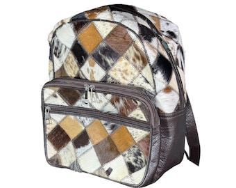 Zaino patchwork in pelle di mucca fatto a mano / Borsa per pannolini in pelle western / Zaini con pelo in pelle