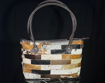 Schoudertas van runderleer met patchwork | Hair-On leren handtas in westerse stijl