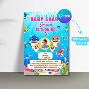 Modello di invito di compleanno per Baby Shark / Invito per festa per bambini / Invito per festa di Baby Shark / Download digitale