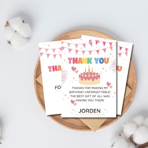 Editable Birthday Thank You Card - Kids Party Printable Template -thank you note template- Baby Shower Thank You Note - Digital Download