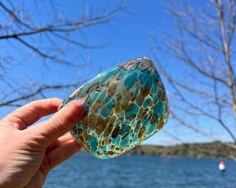 Hand Blown Blue Art Glass Bowl | Confetti Mosaic Murano Style | Coastal Decorative Dish