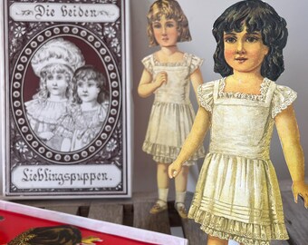 Muñecas de papel alemanas vintage de 1984 en su caja original / Franz Josef Holler Lieblingspuppen / Artículos ilustrados para niños