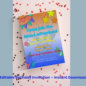 Tropische Alien Geburtstagseinladung | Hawaiianische Party einladen | Kindergeburtstag-Einladung für Jungen oder Mädchen | Bearbeitbare Canva Vorlage | Sofort Download