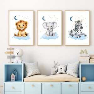 Safari Nursery Wall Prints, Jungle Animals Art, Pastel Colours Nursery Decor, Animal Prints for Kids Room, girl boy, kids room decoration