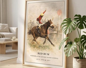 Red Rum Grand National Winner, Watercolour Horse Racing Print, Horse Racing Art Print A1/A2/A3/A4/A5