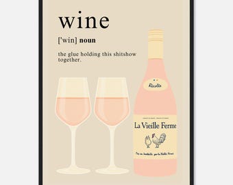 Chicken Wine Print , Wine Definition Poster, Alcohol Prints, Wine Print, Split the G Print, House warming Gift A1/A2/A3/A4/A5