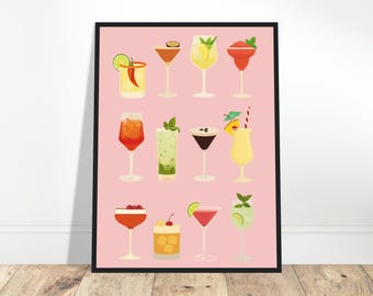 Cocktail Print, Cocktail Poster, Kitchen Aesthetic Posters, Aesthetic Girly Art, Alcohol Prints, House warming Gift A1/A2/A3/A4/A5